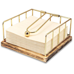 Servilletero de Metal Dorado Premium para Encimera de Cocina con Brazo Ponderado y Base de Madera para Mesa de Comedor y Uso en Restaurantes - Product Image 1