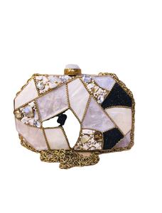 Pochette MOP en laiton de créateur faite à la main pour dames sac à main en daim à la mode avec incrustation de nacre pour mariée et tenue de soirée - Product Image 4