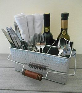 Durable galvanized <b>kitchen</b> <b>caddy</b> organizer with four sections perfect for rustic style cutlery napkins storage farmhouse - Product Image 6