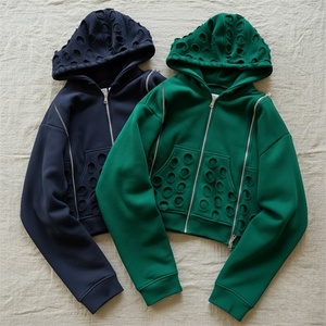 Custom <b>Black</b> Boxy Oversized Heavyweight Men's <b>Hoodies</b> Sweatshirts Distressed Cotton Y2K Zipper Hip Hop Streetwear Detachable - Product Image 1