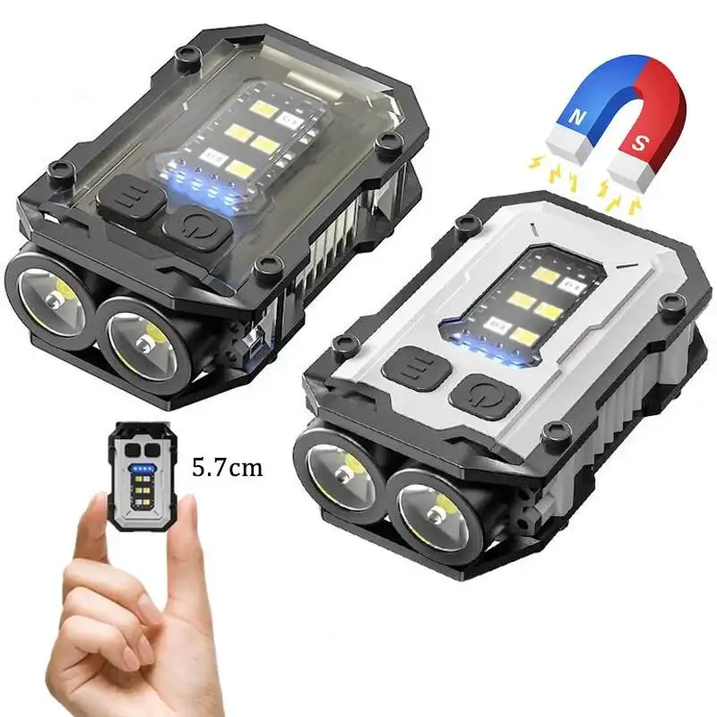 Super brilhante poderoso bolso tocha luz LED multifuncional linterna magnética COB LED EDC Mini Keychain lanterna recarregável