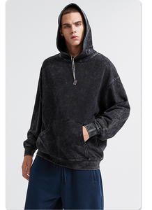 Sudadera con capucha de hombre personalizada, 80% algodón, con cremallera completa, lavado ácido y efecto vintage, para otoño, con acabado desgastado, para bordado, lisa - Product Image 3