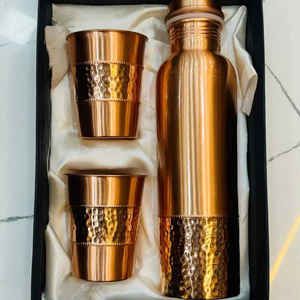 Copper Bottle for Detox | Handmade Finished | Supports <b>Weight</b> Loss & Digestion Comes With Two Tumbler & Gift Box - Product Image 4