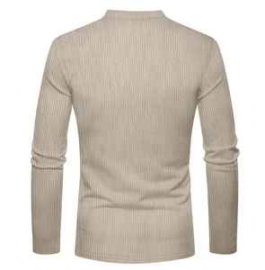 2025 nouveaux hommes tricoté à manches longues haut automne décontracté hommes solide velours côtelé T-Shirt confortable respirant hommes T-shirt haut - Product Image 3