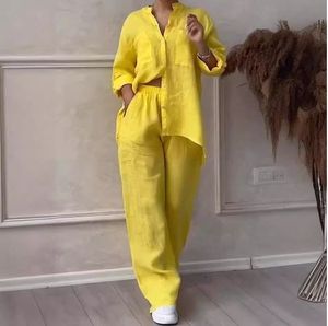 Ensemble décontracté femme 2026 : Haut tricoté sans col à manches courtes couleur unie et pantalon large à cordon de serrage au-dessus du genou - Product Image 5