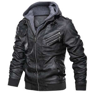 Chaqueta de Invierno para Hombre, Estilo Urbano, Cuello Alto, Cálida, Negra, de Cuero Genuino y Lona, Ecológica, Impermeable, Moderna y Lisa - Product Image 3