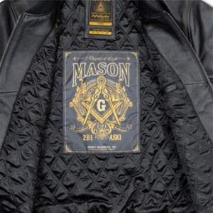 Mason แจ็คเก็ตหนังแท้100%, เสื้อแจ็คเก็ตสีดำสำหรับผู้ชายตรา Mason ปักลาย - Product Image 5