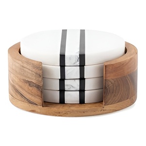 Sous-verres modernes en marbre blanc de luxe Décoration de table en pierre Offre spéciale Tapis et tampons en métal Forme de dessous de verre - Product Image 1