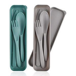 Juego de Cubiertos Portátiles de Plástico, Cuchara, Tenedor y Cuchillo, Material PP Ecológico, Color Gris Azulado, Vajilla de Viaje - Product Image 1