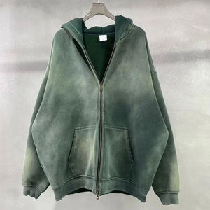 Alta calidad 360gsm algodón personalizado peso pesado pulóver Sudadera con capucha Unisex desgastado polar con doble cremallera largo cálido para invierno - Product Image 2