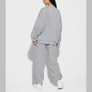 Venta al por mayor de las mujeres 100% de algodón de invierno sólido de peso pesado Regular Fit sudadera conjunto transpirable Jogging traje de chándal - Product Image 6