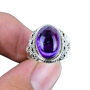 925 Sterling Silver Rhodium Plated Amethyst Gemstone Bezel Setting <b>Ring</b> Boho Style Trendy Women's Wedding Party Gift - Product Image 1
