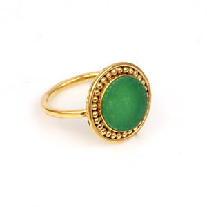 แหวนหินโมราสีเขียวธรรมชาติขนาด10X14มม. สำหรับสุภาพสตรีชุบทอง18K แหวนออกแบบสไตล์โบฮีเมียน - Product Image 2