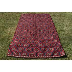 พรมขนาด 5.4x9.7 ฟุต, พรมคิลิมตุรกี, พรมลายตารางสีแดงวินเทจทำจากขนสัตว์ - Product Image 1