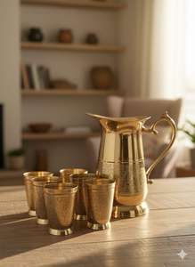 Brass Modern Pitcher Engraving Home Restaurant Hotel Kitchenware <b>Jug</b> 6 Glass <b>Water</b> Gifts Customizable Color Logo Eco-Friendly - Product Image 5