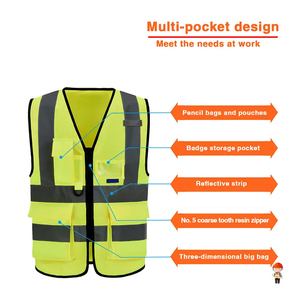 Chaleco de trabajo de construcción de alta visibilidad para hombre, cuello redondo, bolsillos, tela de nailon Premium, costura reforzada, chaleco de seguridad informal de verano - Product Image 2