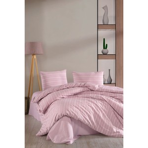 Varol Fitted Satin <b>Striped</b> Double Duvet Cover <b>Set</b> for Home Use - Product Image 5