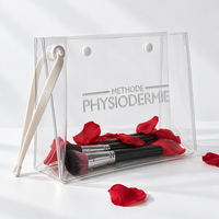 Pochette de maquillage en PVC avec logo personnalisé, ouverture supérieure, transparente, pour cosmétiques et articles de toilette, avec dragonne, pour la beauté et la promotion de cadeaux