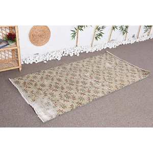 Alfombra turca vintage de área grande 3.1x6.1ft clásico beige marrón lana látex respaldo abstracto Rectangular pasillo diseño habitación alfombra - Product Image 2