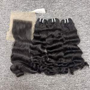Vente en gros d'extensions de cheveux vietnamiennes ondulées naturelles cambodgiennes frontales et faisceau de couleur noire brute du Vietnam pour femmes - Product Image 4