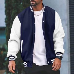 <b>Men's</b> Coated Classic Varsity Baseball <b>Jacket</b> Stand Collar Hooded Windproof <b>Red</b> White <b>Leather</b> & Wool Bomber Casual Sportswear - Product Image 2