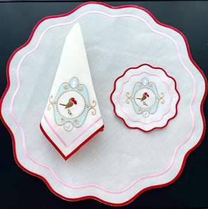 Decorative linen placemat with embroidery work for anniversary <b>dinner</b> <b>table</b> decoration at home or outdoor garden - Product Image 2