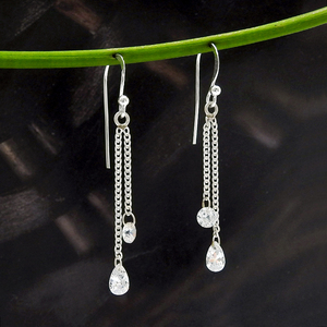 Pendientes colgantes de lujo de Zirconia cúbica blanca de Plata de Ley 925 de nuevo diseño más vendidos para mujer y niña, joyería hecha a mano India - Product Image 1