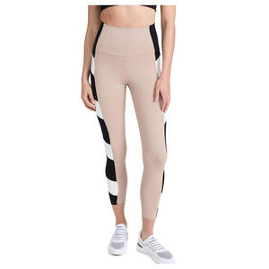 High-Waist <b>Striped</b> Women's Yoga <b>Leggings</b> with Right Leg Logo Elastic Waist Closure 220g Spandex Nylon Pants - Product Image 4
