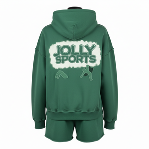 ชุดเซ็ตฮู้ดดี้และกางเกงขาสั้นสำหรับผู้หญิง ผ้าฝ้ายผสมโพลีเอสเตอร์เนื้อฟลีซ ประดับโลโก้ด้วยคริสตัลแบบ Hotfix ฮู้ดดี้ผ้าฝ้าย 100% และกางเกงขาสั้น - Product Image 3