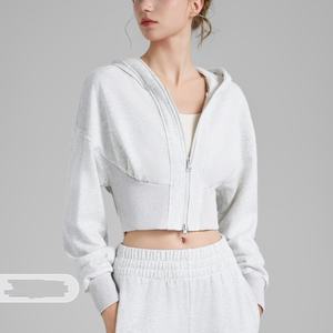 Automne printemps femmes haut court sweats à capuche confortable personnalisé courte longueur Streetwear avec capuche pour la saison de printemps - Product Image 5