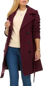 Abrigo largo de lana tejida para mujer, color granate liso, con botonadura sencilla, a prueba de viento, holgado, talla grande, transpirable. - Product Image 2