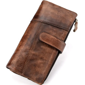 Tarjetero de cuero genuino personalizado, tarjetero largo de alta calidad para hombre, billetera de cuero con bloqueo RFID, cremallera Crazy Horse - Product Image 1