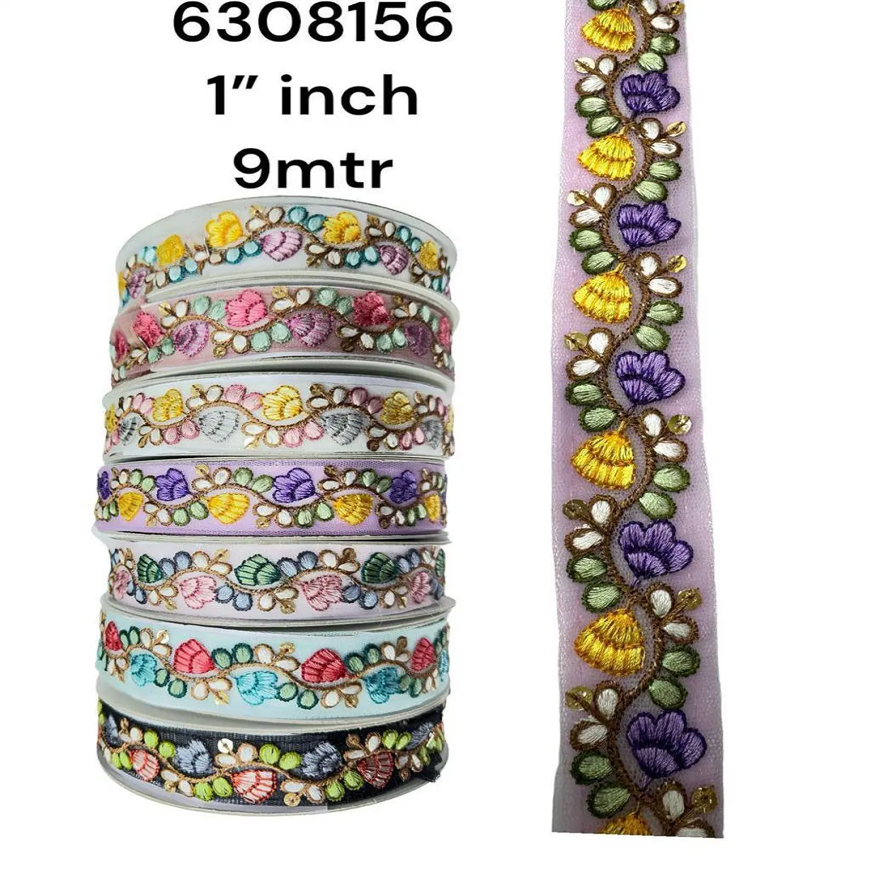 custom made machine embroidered laces in floral designs & seven multi coloured options for wedding dresses & ladies garments.
