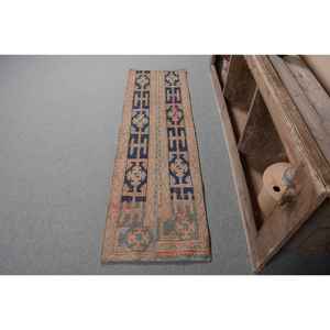 Classic Blue Orange 1.7 X 5.5ft Handmade Wool Rug Vintage <b>Turkish</b> Living Room Latex Patchwork Rectangle Hallway <b>Carpet</b> New - Product Image 1