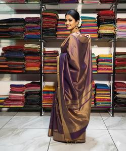 Sari en lin pur de qualité supérieure Royal Purple, élégant, pour femmes, tissu doux et luxueux, look traditionnel d'Inde - Product Image 5