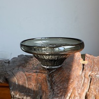 Bol en verre soufflé à la main Bixuan, moderne, couleur ambre miel fumé, avec bord épais, sur piétement, motif vague de soleil, pour fruits, décoration de table