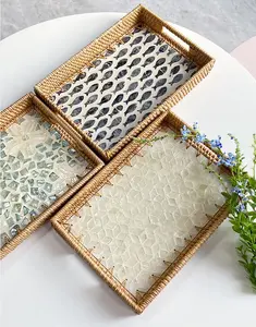 Vente en gros de plateau en rotin de haute qualité pour la décoration intérieure, plateau de service en nacre fabriqué à la main au Viet Nam - Product Image 1