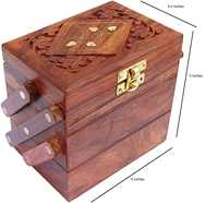 Boîte de rangement en teck poli et bois de sheesham, faite à la main, sculptée à la main, design traditionnel antique imitation, personnalisable, thème Amour Indien