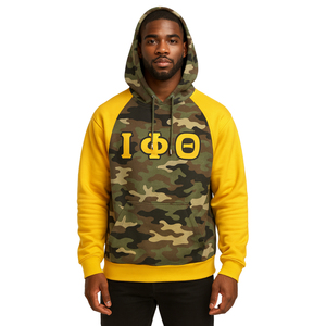 Sweat à capuche à manches raglan en coton mélangé Iota Phi Theta Camo Body Gold, vêtements de fraternité grecque, personnalisé Divine Nine HBCU - Product Image 1