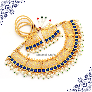 ชุดสร้อยคอเจ้าสาวแบบ Kundan ดีไซน์ทันสมัยมาใหม่ พร้อมต่างหู ชุบทอง เครื่องประดับงานแต่งงานอินเดียสำหรับผู้หญิง สำหรับงานปาร์ตี้และเป็นของขวัญ - Product Image 3