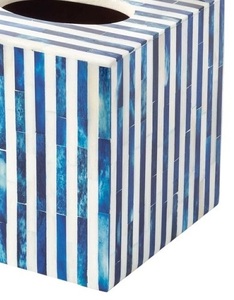 Handcrafted Traditional <b>Square</b> Bone Inlay Tissue Box in Fine Geometric Print and Bold Contrasting Color Scheme - Product Image 3