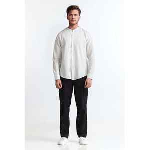 <b>Men's</b> Casual Stripe <b>Shirt</b> White <b>Black</b> 100% Cotton Poplin Breathable Plain Dyed Size XL ODM Supply - Product Image 4