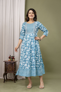 เดรสแมกซี่ยาวพิมพ์ลายดอกไม้สำหรับผู้หญิงชุดชายหาดพื้นเมืองอินเดียเสื้อผ้าปากีสถานทำด้วยมือ - Product Image 6