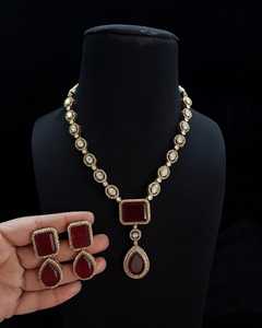 Indian Bollywood Heavy Necklace Set Gold Plated AD Polki Brass Ethnic Jewelry Women Girls Weddings Pearl Gift