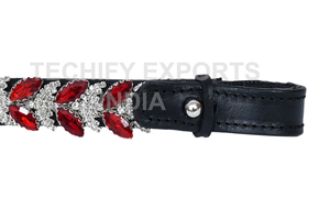Bandeau à sourcils en cristal rouge de luxe pour chevaux Décoration de têtière équestre en cuir faite à la main - Product Image 4