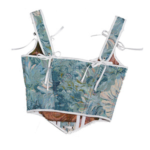 Gilet gainant rétro en gros avec broderie de chrysanthème à l'encre, style peinture à l'huile, superposé et à armature en os de poisson - Product Image 5