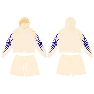 High Quality Custom Sublimation Wholesale <b>Men</b> <b>Plain</b> <b>Hoodie</b> Plus Size Custom Printing logo Sublimation <b>Hoodie</b> Set With Shorts - Product Image 3