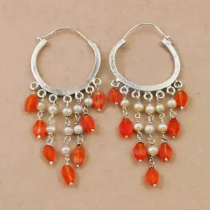 Pendientes de Plata de Ley 925 con Cuentas Naranjas para Mujer, Joyería de Moda - Product Image 2