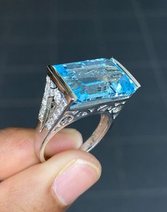 Invisible <b>Set</b> Aquamarine Stacking <b>Ring</b> Classic Minimal Design RealBlue Gemstone Jewelry Elegant Gift <b>Women</b> Energy Wedding - Product Image 1