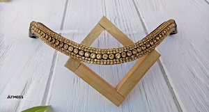 Banda de cejas ecuestre de cuero de primera calidad con diamantes de imitación dorados brillantes Accesorio de brida de caballo personalizado - Product Image 2